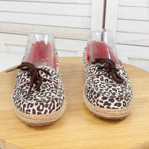 Sanuk Kariba Sidewalk Surfer Leopard Print Espadrille Hemp Slip On Shoe 7 - Picture 2 of 11